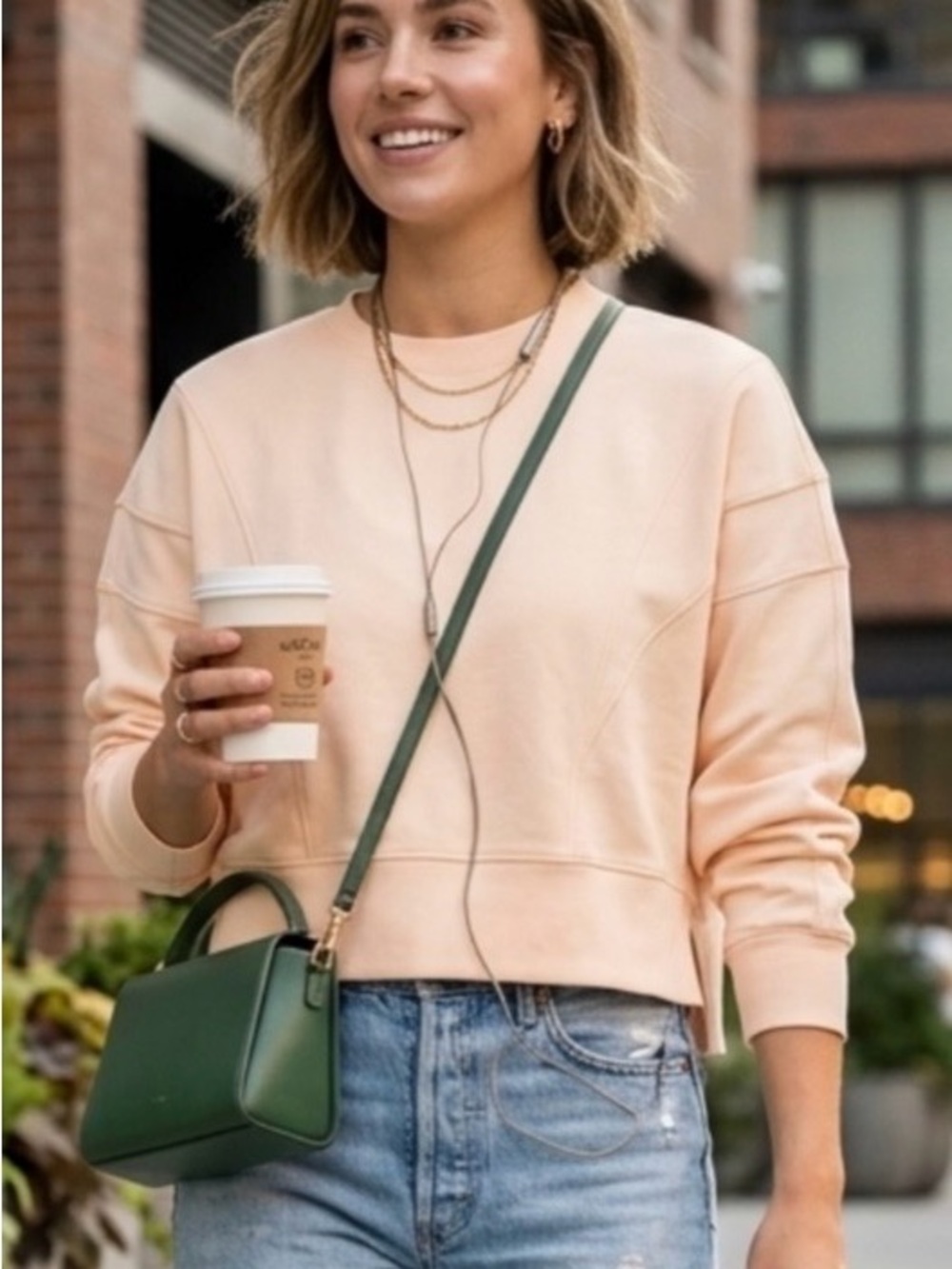 Lightweight Crewneck Sweatshirt in Soft Peach
